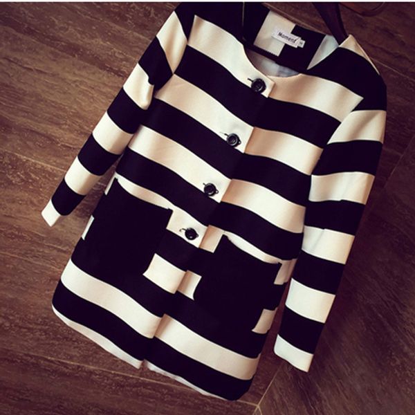 

2019 new style spring & autumn women basic jackets outerwear striped printed jacket slim casual coat plus size s - 4xl, Black;brown