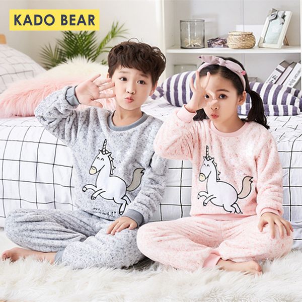 Boys Girls Flannel Winter Sleepwear Kids Cartoon Unicorn Warm Pajamas Set Children Coral Fleece Unisex Pyjamas Baby Soft Pijamas Cj191202 Big Boys