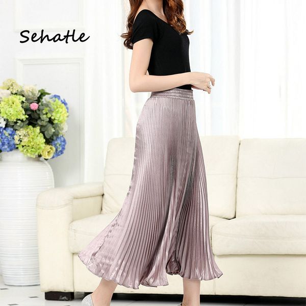 

skirts sehatle 2021 summer women long midi casual street beach chiffon clothes solid pleated skirt polyester clothing, Black