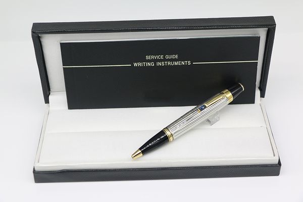 

Luxury Bohemia short MB Ballpoint Pen silver Vertical lines body white star inlay serial number and the diamond's color is random delivery