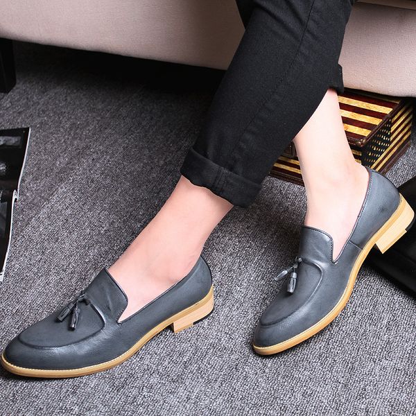 

four seasons outdoor formal men dress tassel loafers vintage british style leather slip on men wedding business comfy shoe ii, Black