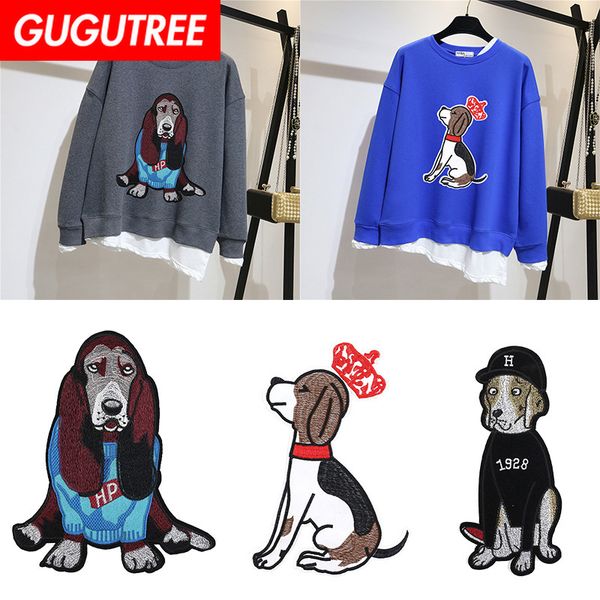 

gugutree embroidery big dogs patch animal cartoon patches badges applique patches for clothing dxl-29, Black