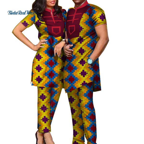 

2019 spring african print bazin riche and pants sets for couple clothing dashiki sweet 2 pieces lovers couples clothes wyq71, Red