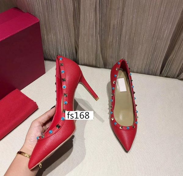 

designer pointed toe 2-strap with studs high heels rivets sandals women high heel shoes with box, Black