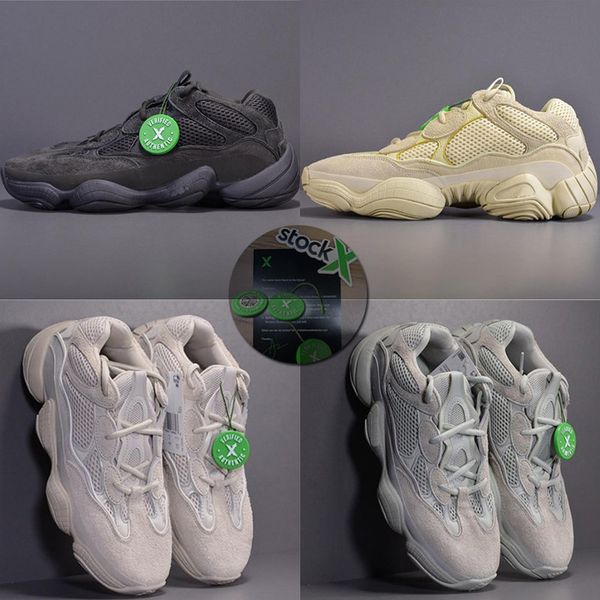 

With Stock X 500 Utility Black Desert Rat Super Moon Yellow Blush Salt Running Shoes Kanye West Mens Trainers Womens Designer Sneakers