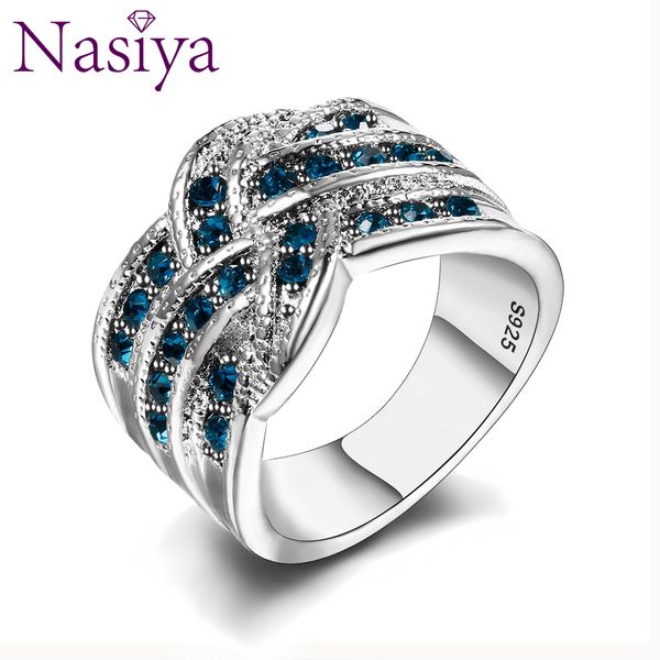 

fine jewelry luxury party queen aquamarine finger rings for women 925 silver jewelry wedding engagement ring gift wholesale, Golden;silver