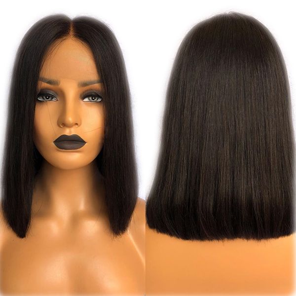 

13x6 lace front wig pre plucked with baby hair brazilian straight human hair wigs remy hair 4x4 silk base lace front closure wigs, Black