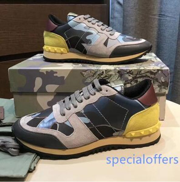 

original box]fashion rock runner sneaker camouflage leather leisure studded man sports rock camo runner outdoor men trainers, Black