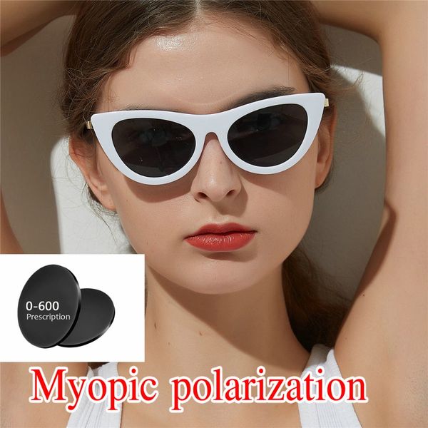 

vintage luxury cat polarized sunglasses brand designer custom made myopia minus prescription lens myopia sungalsses uv400 nx, White;black