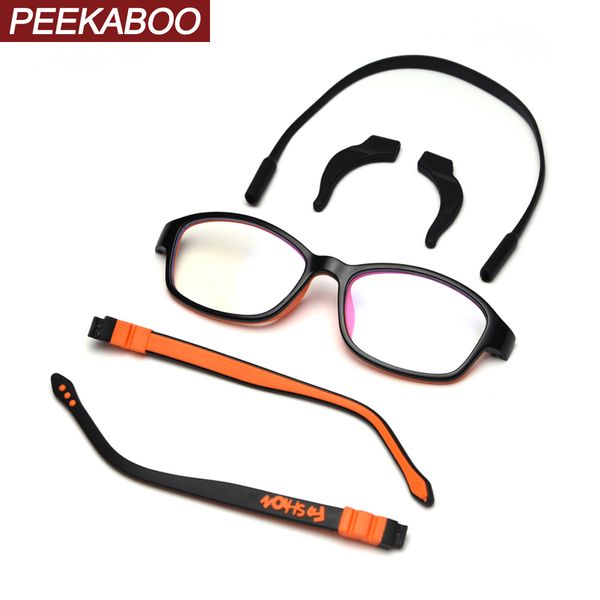 

peekaboo kids optical glasses frame for girls silicone frame orange red boys eyeglasses for children ultralight clear lens, Black