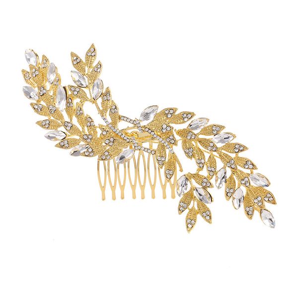 

wedding party 17x9cm hairpins beaded flower leaf headwear of bride crown diamond headwear for bride acting initiation graduation rs-159, Golden;silver