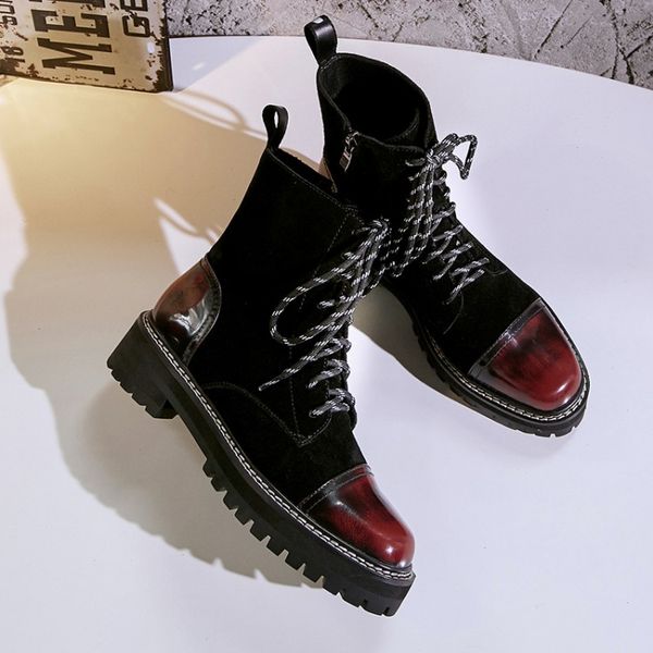 

british style ankle boots women platform bootie 2019 autumn winter new fashion square toe boots woman slim femme, Black