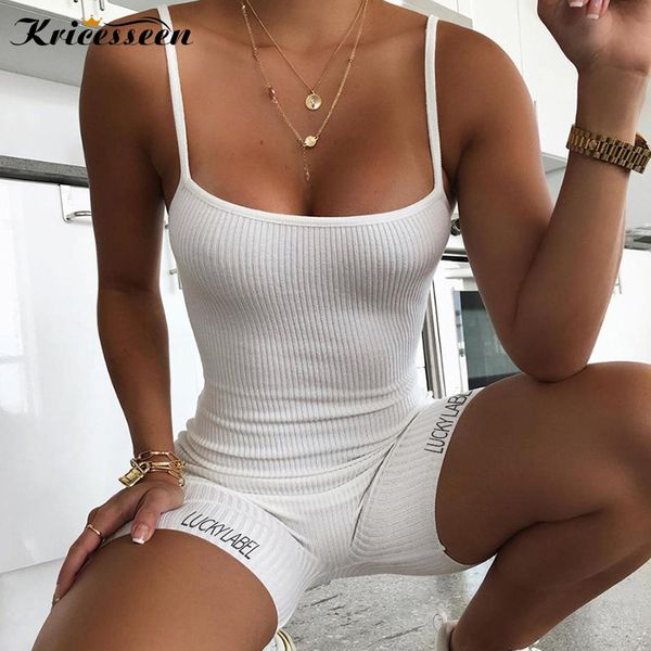 

kricesseen summer sleeveless skinny playsuit women strap print letter one piece romper party club overalls bodycon clothing, Black;white