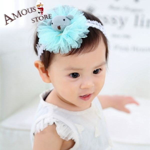 

colorful newborn toddler headband children's cute ribbon elastic baby headdress new lovely girl kids flower mesh hair band, Slivery;white