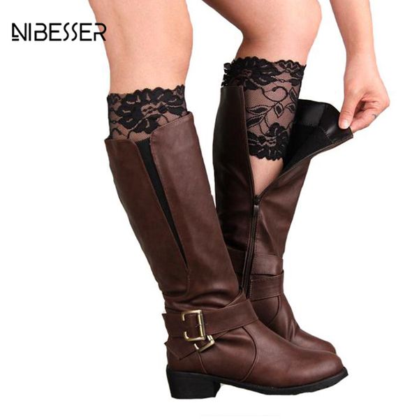

nibesser brand women's stretch lace boot cuffs ladies socks knee ankle wamer spring trim ers socks leg warmers, Black;white