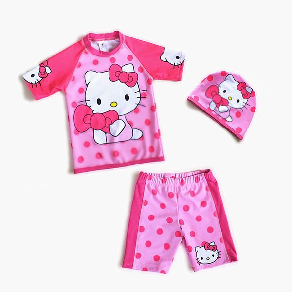 

new 2019 girls hello kitty swimsuit three-pieces swimming suits children swimwear kids surfing suits-sw610