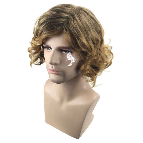 Men Wigs Short Medium Curly Brown Color Mixed Color For White Men