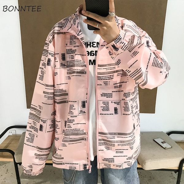 

windbreak jackets men vintage waterproof streetwear hip hop harajuku outwear mens letter printed baseball jacket chic loose pink, Black;brown