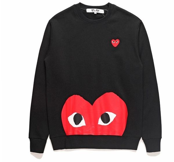 

commes des garcons play heart cdg мужчины свободные царапины печати с длинным рукавом сердце толстовки подросток студент хип-хоп спортивный, Black