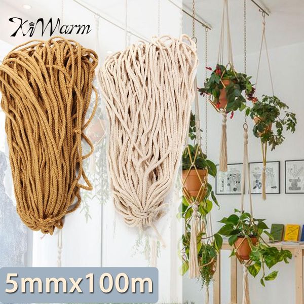 

kiwarm 5mmx100m braided cotton rope twisted cord rope diy craft macrame woven string home textile accessories craft gift, Black;white