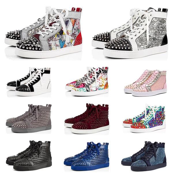 

2020 red bottoms shoes for mens womens designer shoes spike suede leather platform red bottom fashion luxury casual sneakers, Black