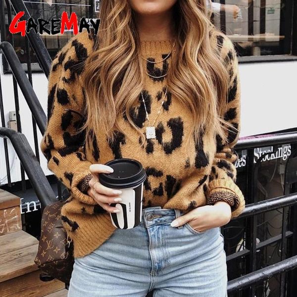 

leopard women sweaters and pullovers 2019 winter fashion thick warm o neck loose sweater female knitted pullover, White;black