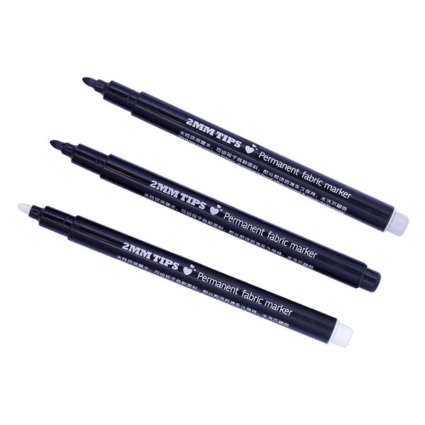 

3pcs/set 2mm permanent fabric maker pens for name tags label garments bag, Black