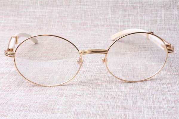 

wholesale- round eyeglasses 7550178 white buffalo horn spectacles popular glasses size: 57-22-135 mm, Silver