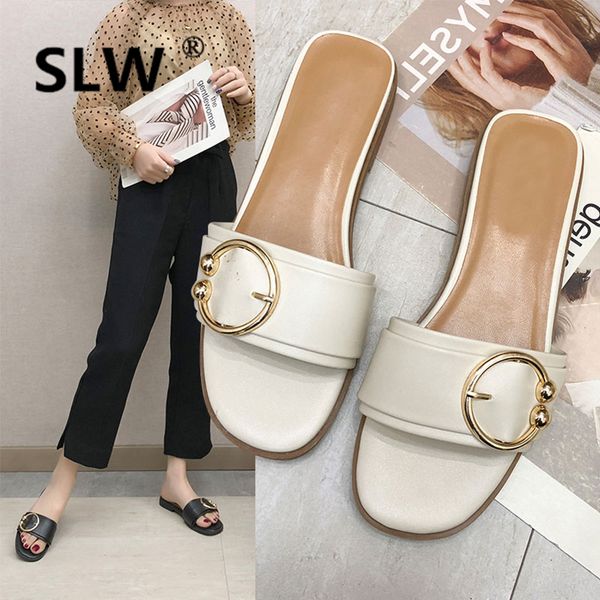 

low shoes flat slippers 2019 new women slides socofy fenty beauty t soft sliders luxury metal decoration basic rubber pu, Black