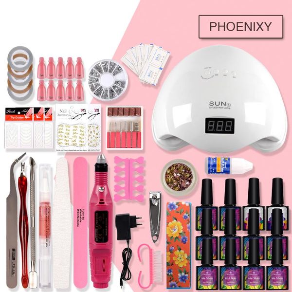 

gel nail set with nail gel polish kit 10pc 8ml polish 48w dryer kit tools for manicure set for art