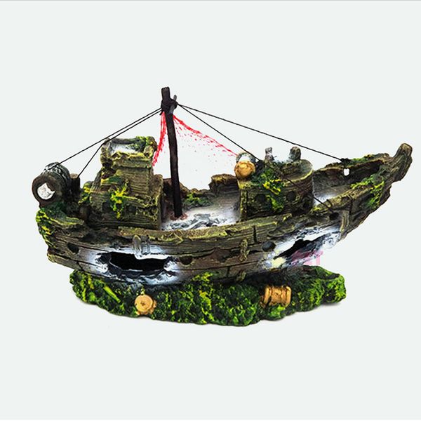 

aquarium decor fish tank resin shipwreck decoration pirate treasure ship fishing net ornament accessories statue for fishes hide