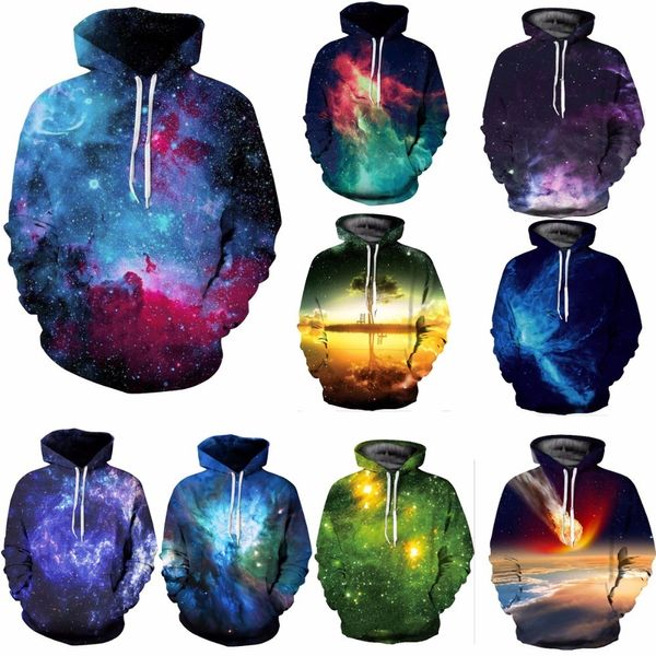 Galáxia espaço 3d camisolas homens / mulheres hoodies com chapéu imprimir estrelas nebulosa primavera outono inverno solto fino com capuz com capuz tops c190420