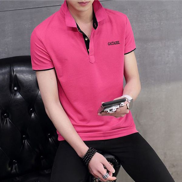 

men shirt short sleeve 2019 new summer lapel thin casual letter male t-shirt teenage boy fashion p08c, White;black