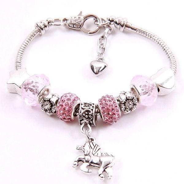 

charm bracelets unicorn horse animal heart women men girl boy silver jewelry gift, Golden;silver