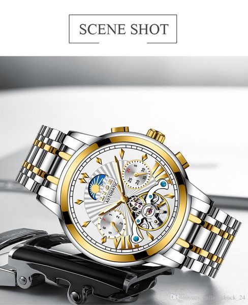 

lige official store mens watches brand luxury automatic mechanical business clock gold watch men reloj mecanico de hombres