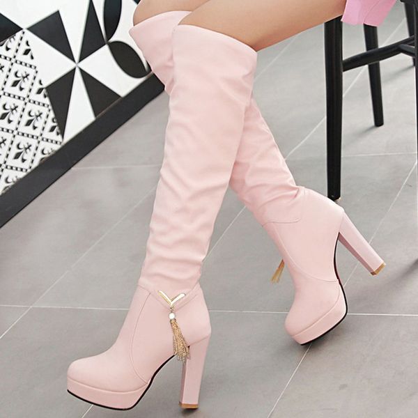 

sagace bota feminina women thigh high boot fashion leather high heels lace up female over the knee boots plus size 1122, Black