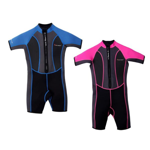 

kids swimsuit boys girls short sleeve wetsuit thermal swimsuit sun protection for 2-13 years old children pink/blue