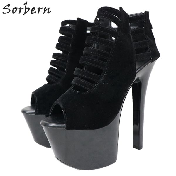 

17cm high heel sandals women straps peep toe platform summer shoe block heels stripper pole dance shoe diy colors, Black