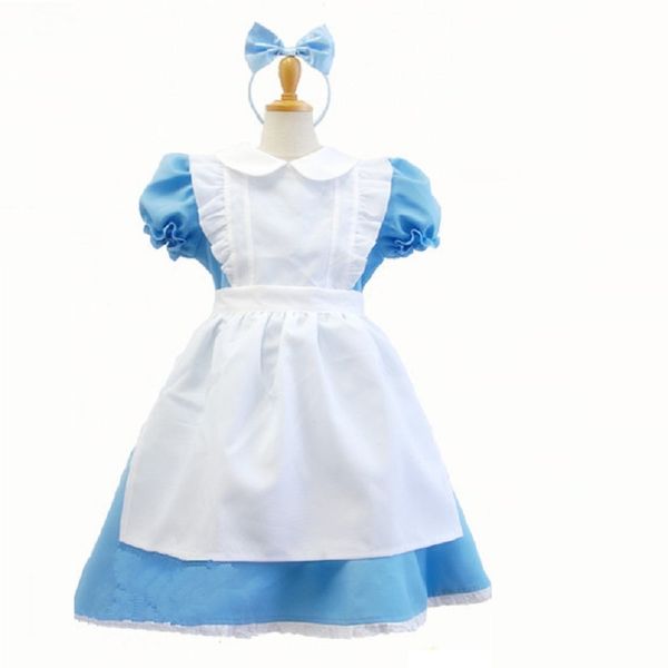 

blue alice in wonderland costume for kids dress lolita maid cosplay carnival halloween costumes for kid children girls party, Black;red