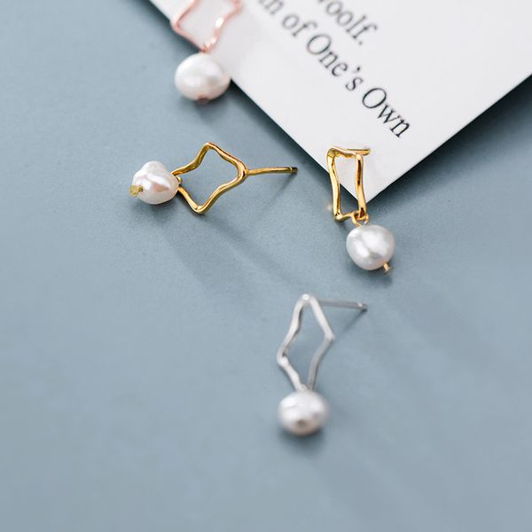 

mloveacc pearl stud earrings authentic 925 sterling silver white pearl elegant ear studs fine jewelry women gifts, Golden;silver