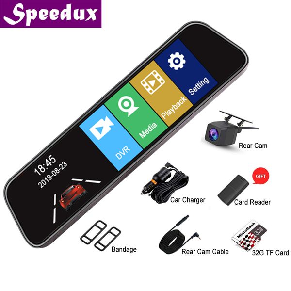 

10 inch touch car dvr streaming rear view mirror dash camera night vision fhd 1080p video recorder dual lens dash cam