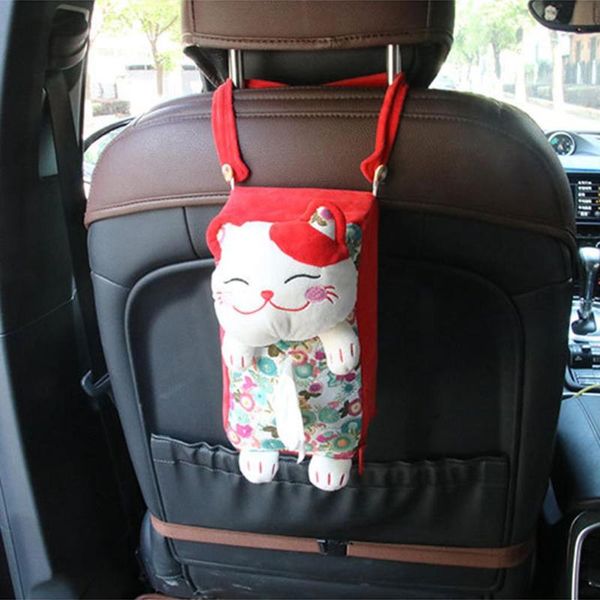 

3 colors cute lucky cat car tissue holder back hanging tissue box covers napkin paper towel box holder case paper towel