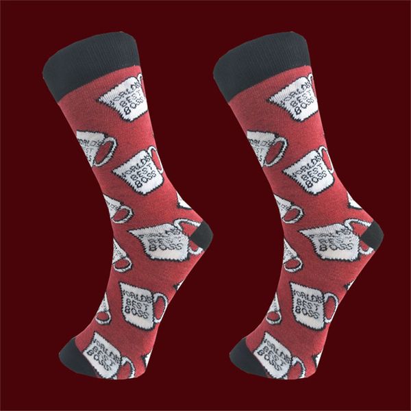 

письмо печатные мужские дизайнерские носки чашка кофе шаблон случайные личные прекрасные средние чулки мода пара носки, Black