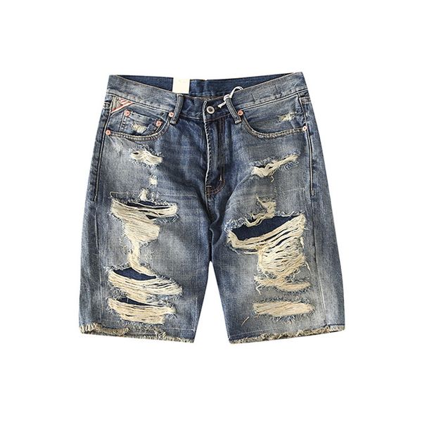 

men's jeans moruancle mens summer vintage destroyed denim shorts retro ripped short distressed torn with holes washed, Blue