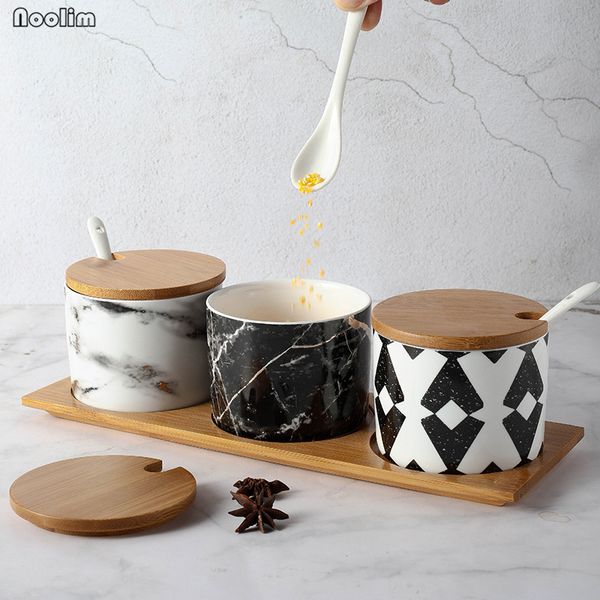 

nordic ceramic seasoning box set home creative marble pattern seasoning bottle box kitchen supplies jar