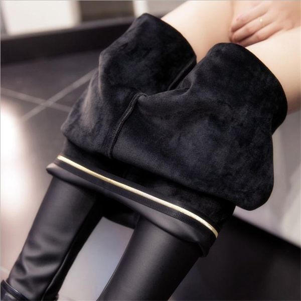 

2019 new women winter leather leggings high waist leggins thick velet legging warm black push up leggings jeggings -3xl cm260 y200328, Black;white