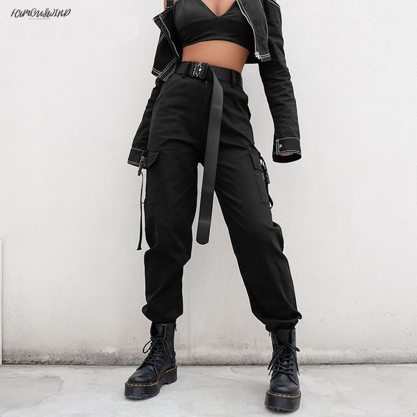 

cargo streetwear pants women korean casual joggers solid black high waist loose female trousers style ladies pants capri, Black;white