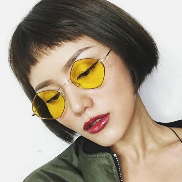 

2019 fashion sunglasses women rhombus small frame ocean purple pink clear blue sun glasses metal frame uv400, White;black