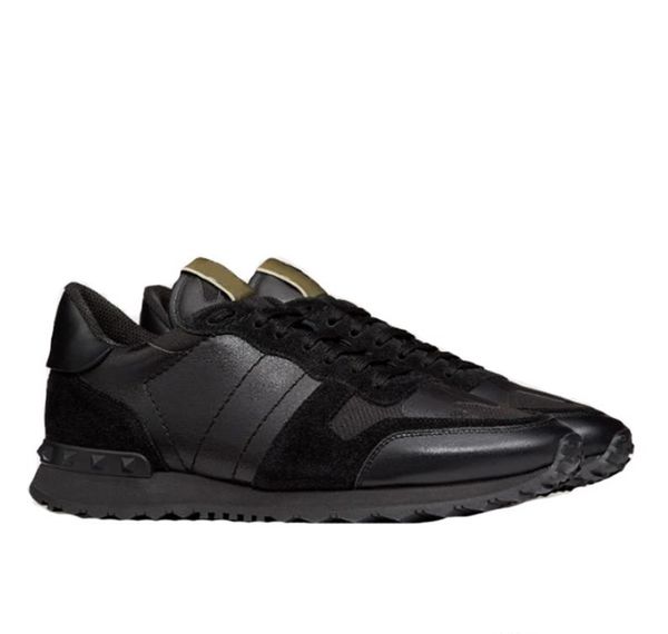 

rockrunner camouflage sneaker mens designer shoes women platform trainers studded real leather casual shoes 8colors us4-11, Black