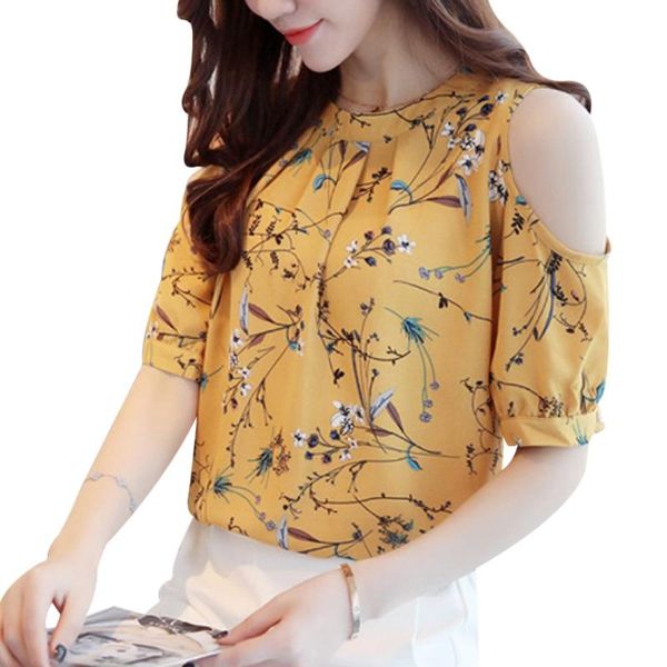 

female 2018 shoulder cold chiffon women floral printed blouse shirt plus blusas summer blouses eleladies korea size mmdju
